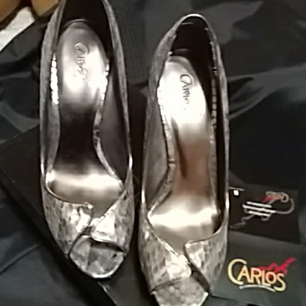 by Santana Women's Silver Peep-Toe Pumps